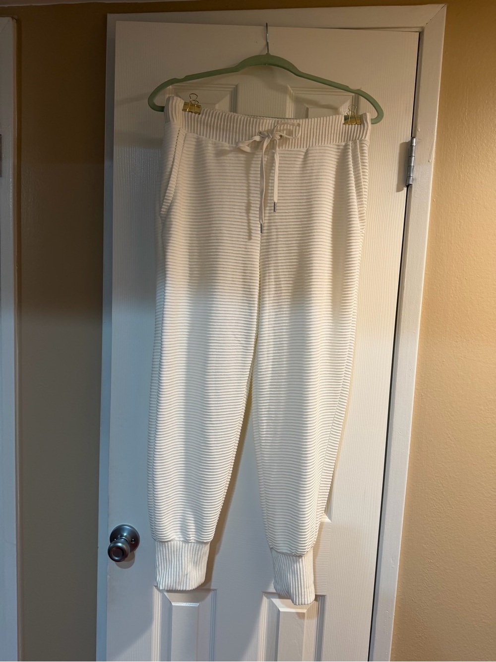 Cream Ribbed Drawstring Joggers for Women